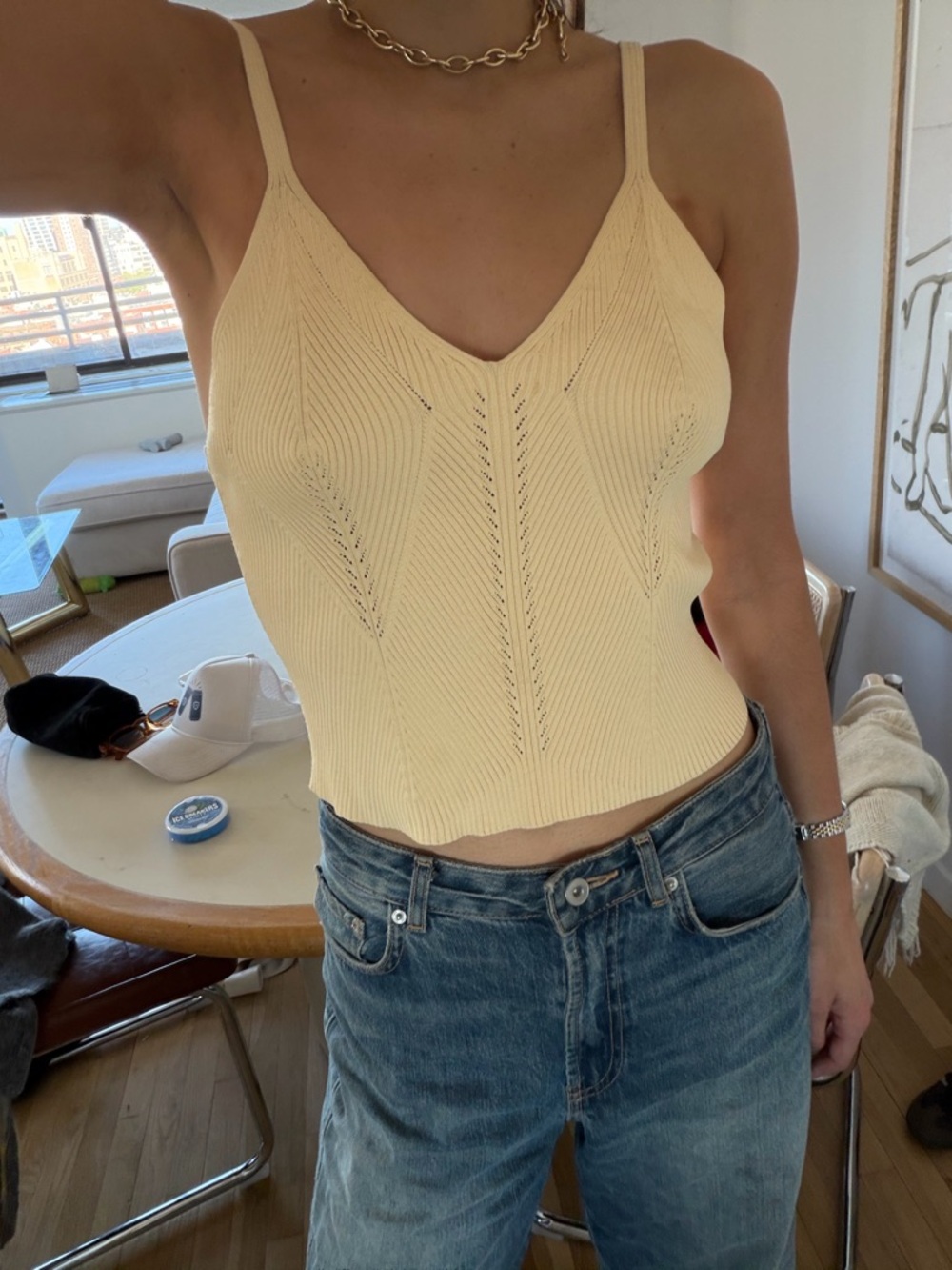 Sandro Pale Yellow Ribbed V-Neck Knit Camisole
